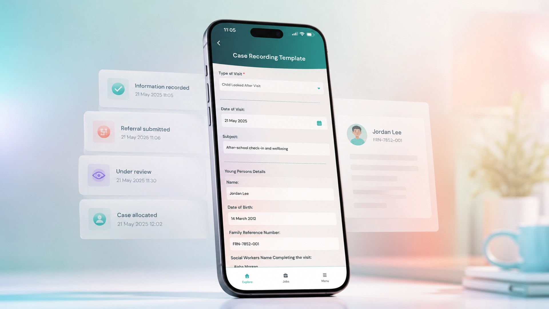 Pebble Referral Management feature showing structured referral workflows and submitted referral cards